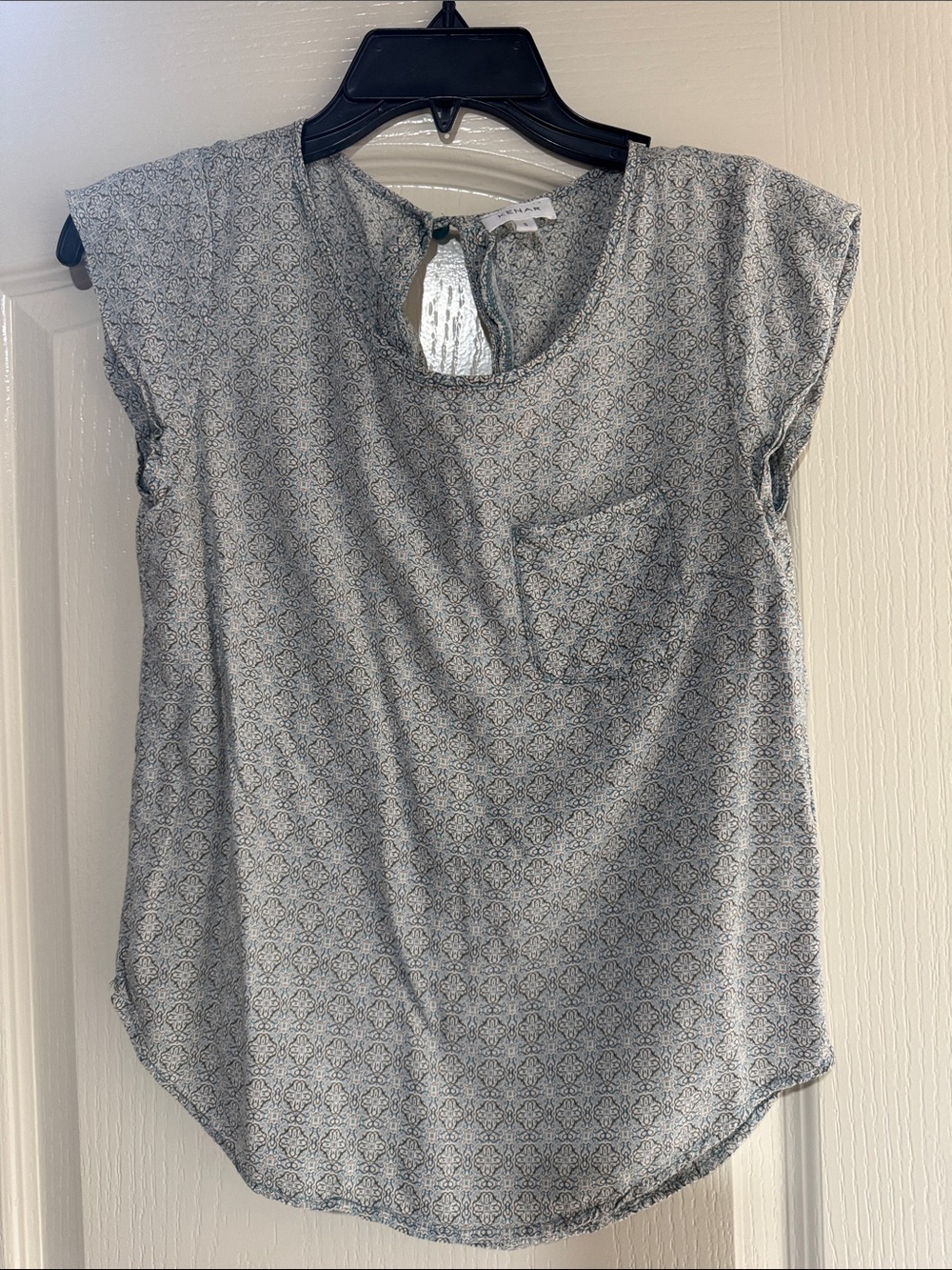 Kenar Gray Printed Cap Sleeve Blouse